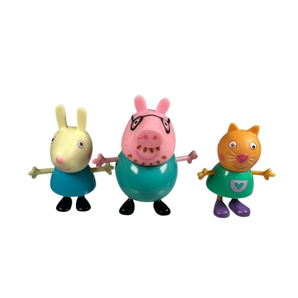 Lot Of 3 Peppa Pig Rebecca Rabbit Daddy Pig Candy Cat‎ Figures Toy 3”